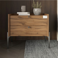 Прикроватная тумба LION Wood с двумя ящиками Дуб Ливорно (черные ножки) (LION-041350)