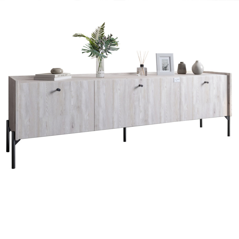 Тумба под телевизор на 3 ящика LION Wood с черными ножками 180x50x40 см Самоа Дымчатый (LION-043104)