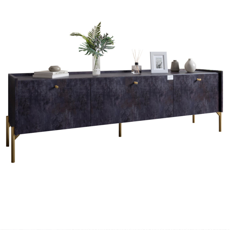 Тумба під телевізор на 3 шухляди LION Wood з золотими ніжками 180x50x40 см Бетон темний (LION-042989)