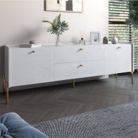 Тумба под телевизор с ящиками LION Wood с золотыми ножками 160x40x65 см. Бетон style (LION-043109)