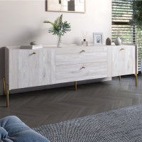 Тумба под телевизор с ящиками LION Wood с золотыми ножками 160x40x65 см Самоа Дымчатый (LION-043120)