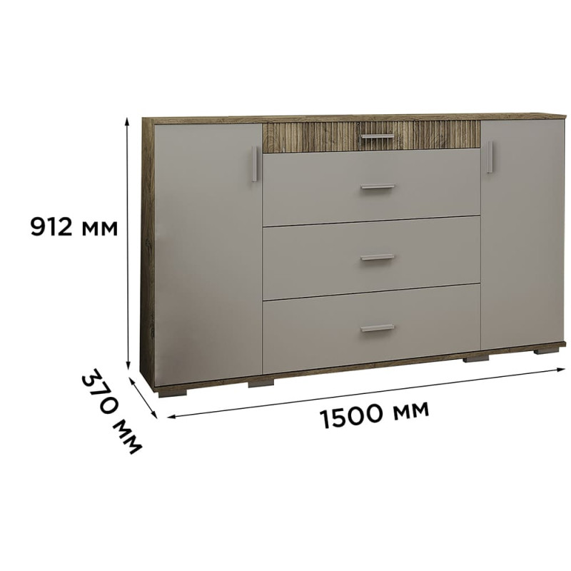 Комод 2Д4Ш Сокме Марк 150x91,2x37 Шиншила Сіра/Дуб флагшток (SKM-081296)