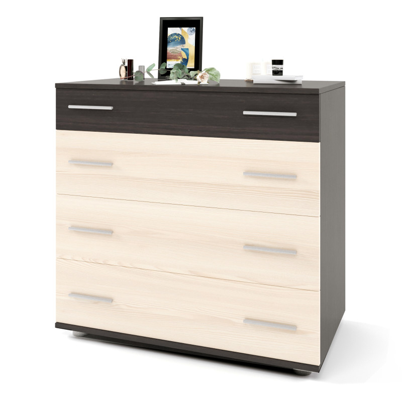 Маленький комод Еверест на 4 ящики К-1 80х45х73 венге темний/дуб молочний (телескопи) (EVR-2443)