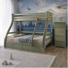 Двоярусне дитяче ліжко Mebigrand Аляска Оливковий (RAL1020) 120-80х190 см з ящиками (MBG-15104)