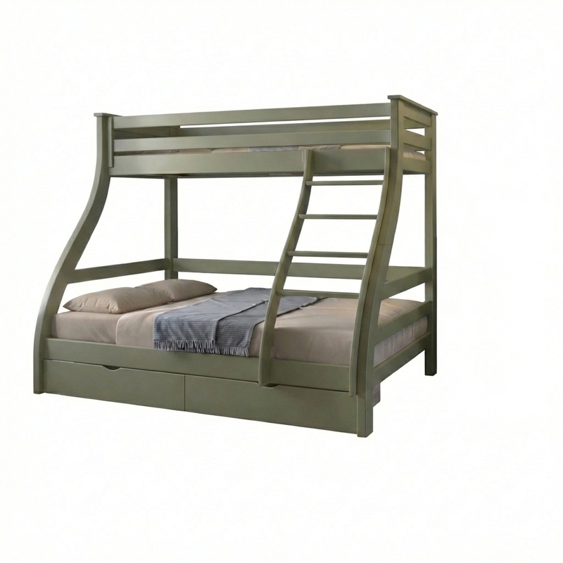 Двоярусне дитяче ліжко Mebigrand Аляска Оливковий (RAL1020) 120-80х190 см з ящиками (MBG-15104)