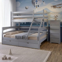 Двоярусне дитяче ліжко Mebigrand Чикаго Світло-сірий (RAL7040) 120-70х190 см з ящиками (MBG-15662)