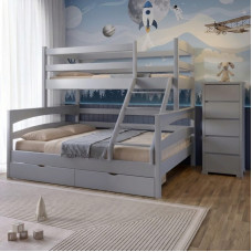 Двоярусне дитяче ліжко Mebigrand Чикаго Світло-сірий (RAL7040) 160-90х200 см з ящиками (MBG-15667)