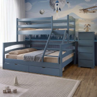 Двоярусне дитяче ліжко Mebigrand Чикаго Сіро-синій (S7010R90B) 120-70х190 см з ящиками (MBG-15674)