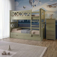 Двоярусне дитяче ліжко Mebigrand Мальта Оливковий (RAL1020) 90х190 см з ящиками (MBG-15025)