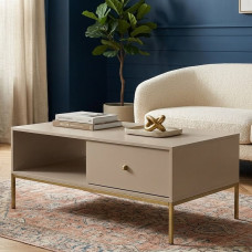 Журнальний стіл з телескопічними напрямними Perfect Home Mono ML104 103,5x46,2x68 Беж пісочний (золоті ніжки) (PFH-091211)
