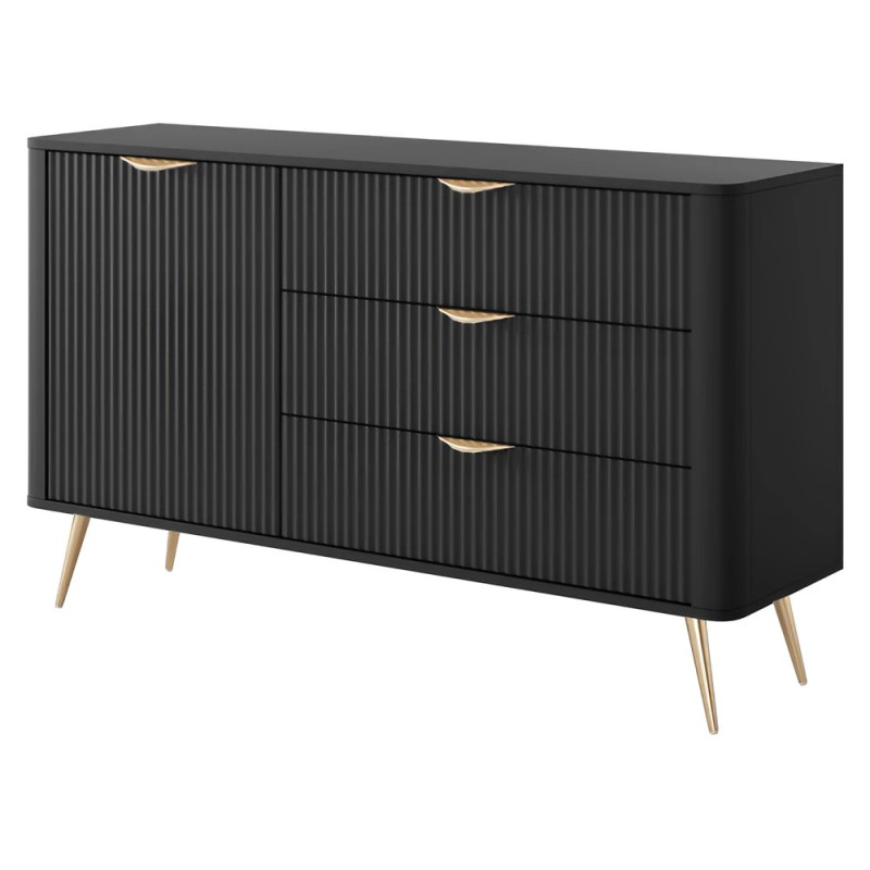 Комод з телескопічними напрямними Perfect Home Lante 1D3S/138 138,2x81,2x38 Чорний (золоті ніжки) (PFH-091192)