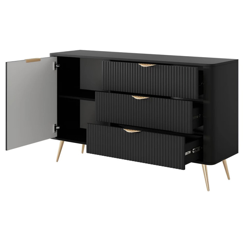 Комод з телескопічними напрямними Perfect Home Lante 1D3S/138 138,2x81,2x38 Чорний (золоті ніжки) (PFH-091192)