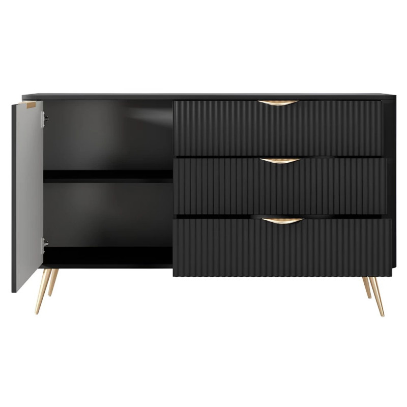 Комод з телескопічними напрямними Perfect Home Lante 1D3S/138 138,2x81,2x38 Чорний (золоті ніжки) (PFH-091192)