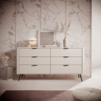 Комод з телескопічними напрямними Perfect Home Lante 6S/163 163,2x81,2x38 Бежевий (чорні ніжки) (PFH-091174)