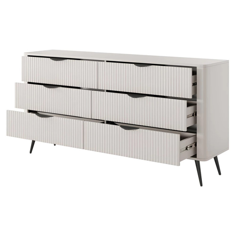 Комод з телескопічними напрямними Perfect Home Lante 6S/163 163,2x81,2x38 Бежевий (чорні ніжки) (PFH-091174)