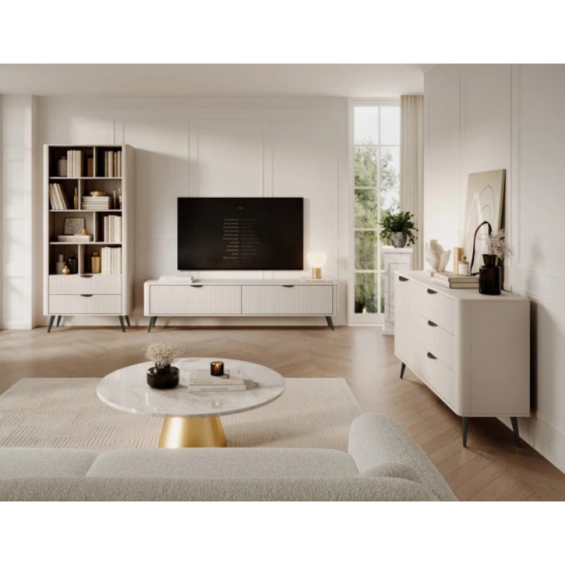 Комод з телескопічними напрямними Perfect Home Lante 6S/163 163,2x81,2x38 Бежевий (чорні ніжки) (PFH-091174)