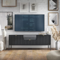 Тумба під телевізор з телескопічними напрямними Perfect Home Nova RTV154 2D1S 168х56х39 Чорний (чорні ніжки) (PFH-091219)