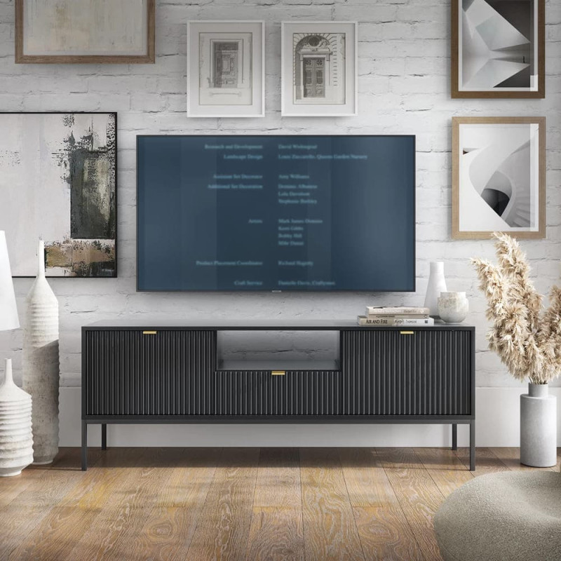 Тумба під телевізор з телескопічними напрямними Perfect Home Nova RTV154 2D1S 168х56х39 Чорний (чорні ніжки) (PFH-091219)