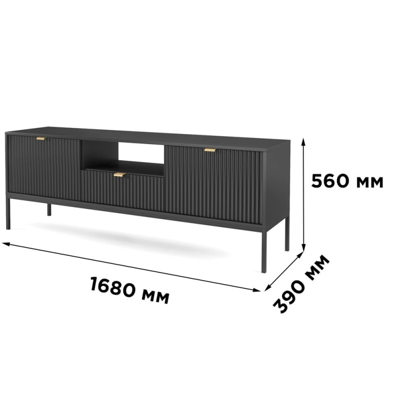 Тумба під телевізор з телескопічними напрямними Perfect Home Nova RTV154 2D1S 168х56х39 Чорний (чорні ніжки) (PFH-091219)