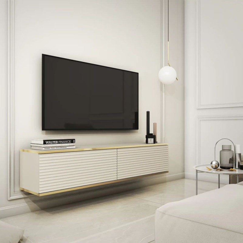 Тумба під телевізор навісна Perfect Home Oro RTV135 MDF 2D 135х30х32 Бежевий (PFH-091356)