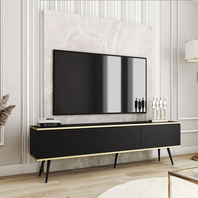 Тумба під телевізор Perfect Home Oro RTV175 MDF 3D 175х53х32 Чорний (чорні ніжки) (PFH-091346)