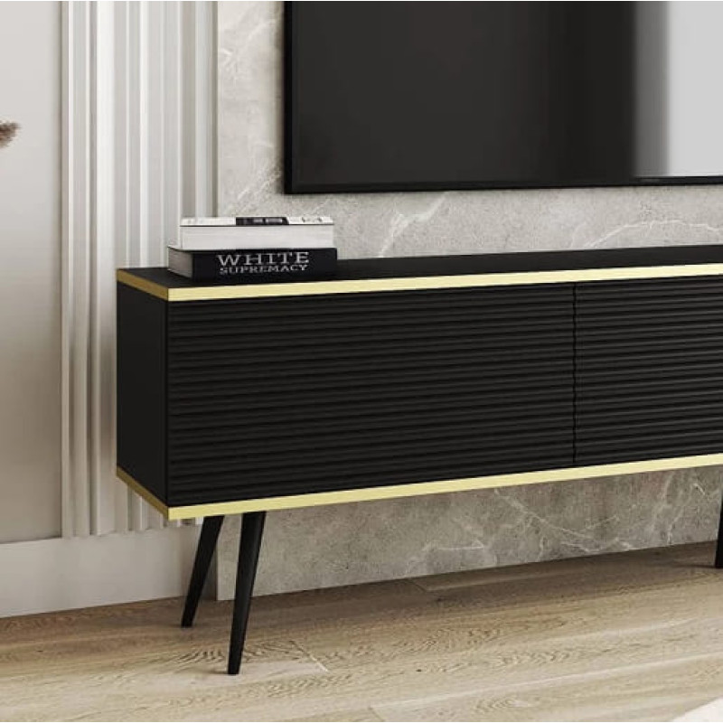 Тумба під телевізор Perfect Home Oro RTV175 MDF 3D 175х53х32 Чорний (чорні ніжки) (PFH-091346)