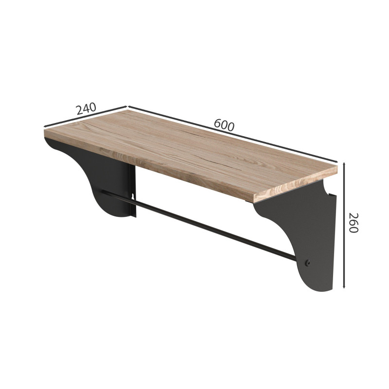 Настінна полиця Ferrum-decor Комфі 260x600x240 метал Чорний ДСП Дуб Сан-Марино 16 мм (FRD-102738)