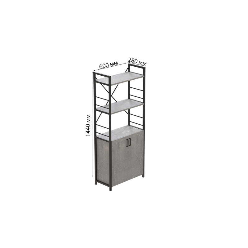 Етажерка 3/60 Ferrum-decor Серії Конект з тумбою 144x60x28 Чорний ДСП Бетон (FRD-104448)