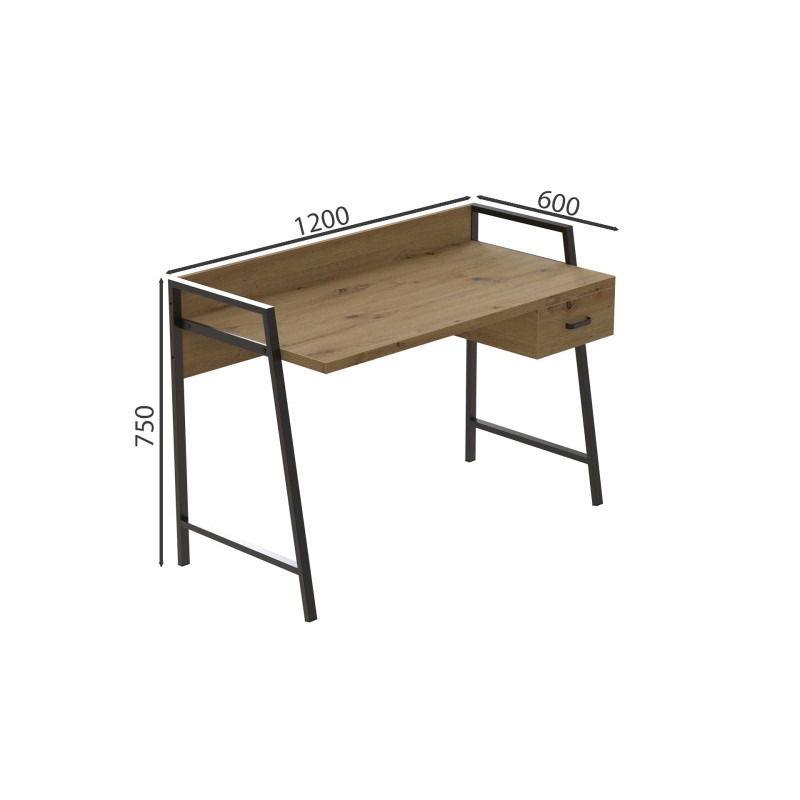 Письмовий стіл Ferrum-decor Комфорт 750x1200x600 Чорний метал ДСП Дуб Артизан 32 мм (FRD-103448)