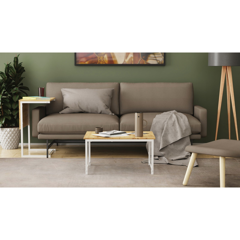 Стіл журнальний приставний Террі Комбо Ferrum-decor 345x662x440 Білий метал ДСП Дуб Артизан 16 мм (FRD-105148)