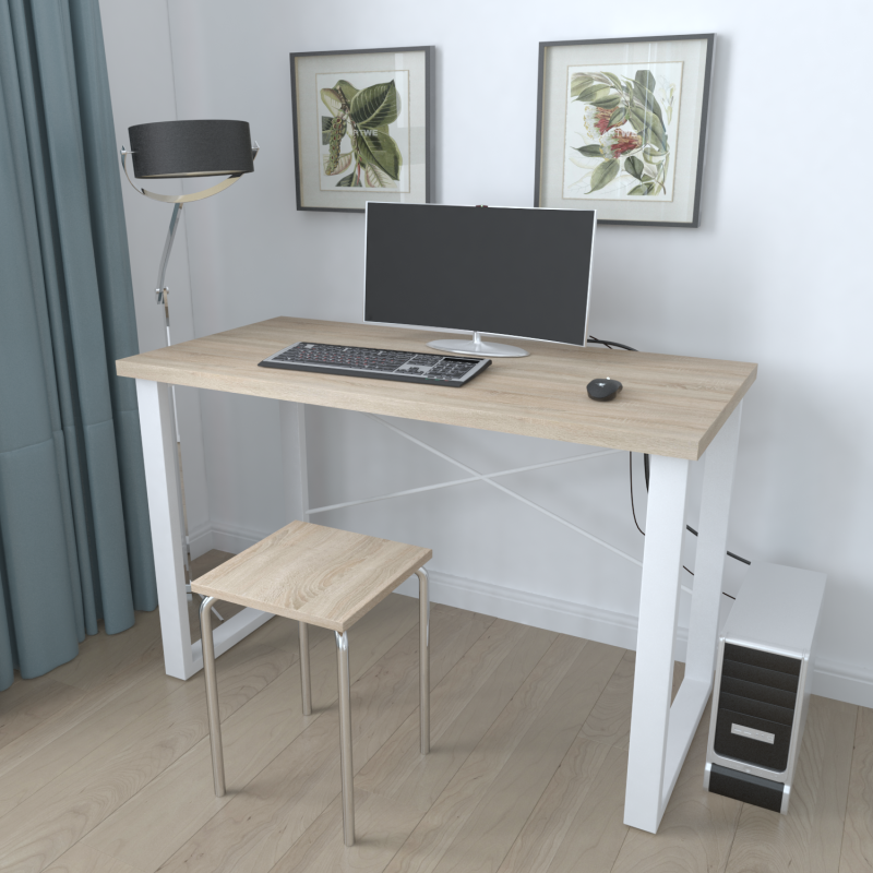 Письмовий стіл Ferrum-decor Драйв 750x1400x700 Білий метал ДСП Дуб Сонома 32 мм (FRD-103418)