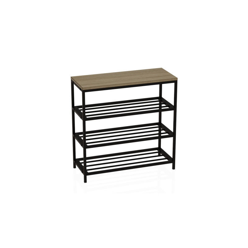 Полиця для взуття Слайм 3 Ferrum-decor 635x630x260 Чорний метал ДСП Дуб Сонома 16 мм (FRD-105158)