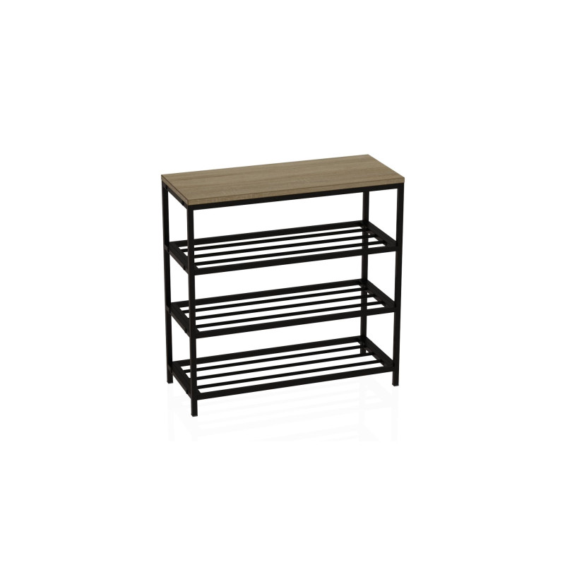 Полиця для взуття Слайм 3 Ferrum-decor 635x630x260 Чорний метал ДСП Дуб Сонома 16 мм (FRD-105158)