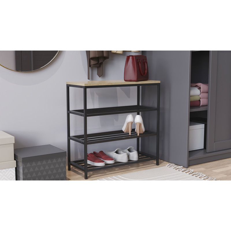 Полиця для взуття Слайм 3 Ferrum-decor 635x630x260 Чорний метал ДСП Дуб Сонома 16 мм (FRD-105158)