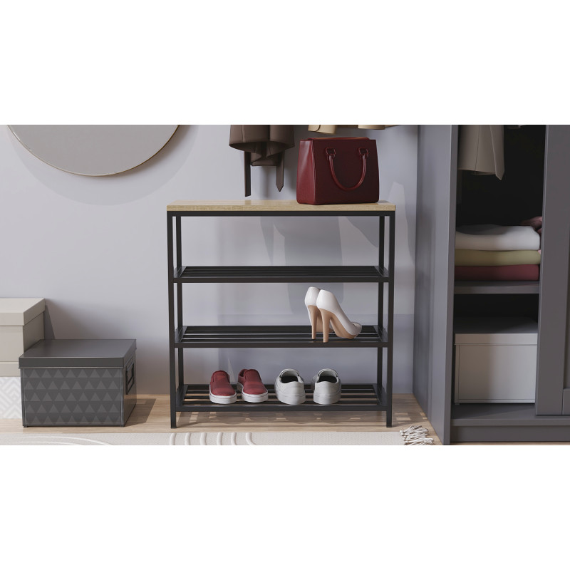 Полиця для взуття Слайм 3 Ferrum-decor 635x630x260 Чорний метал ДСП Дуб Сонома 16 мм (FRD-105158)