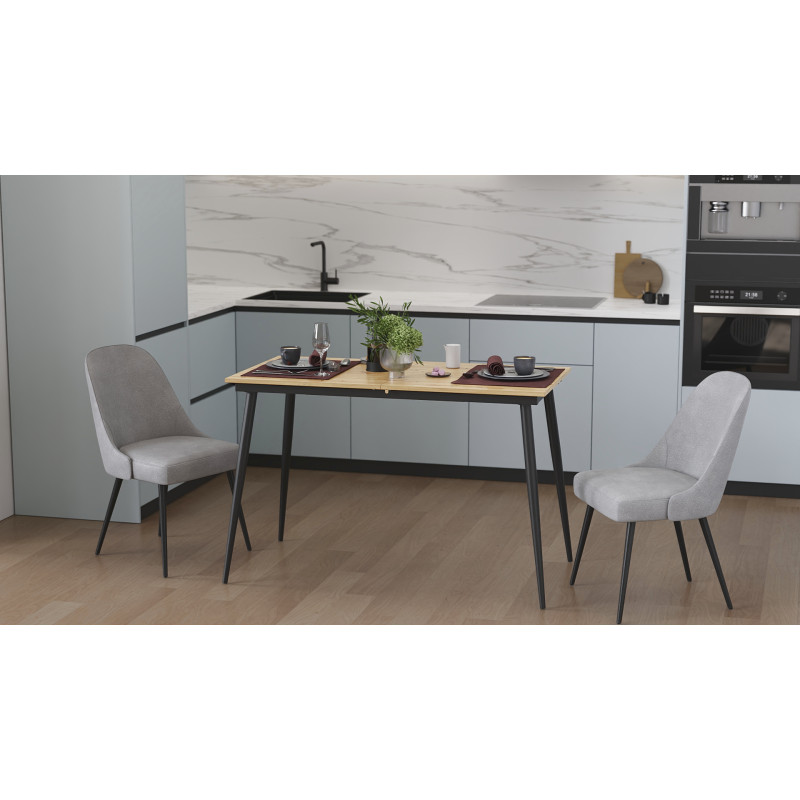 Стол кухонный раскладной Данди на конусных ногах Ferrum-decor 75x120 160)x60 Черный металл ДСП Дуб Артизан 16 мм (FRD-106776)