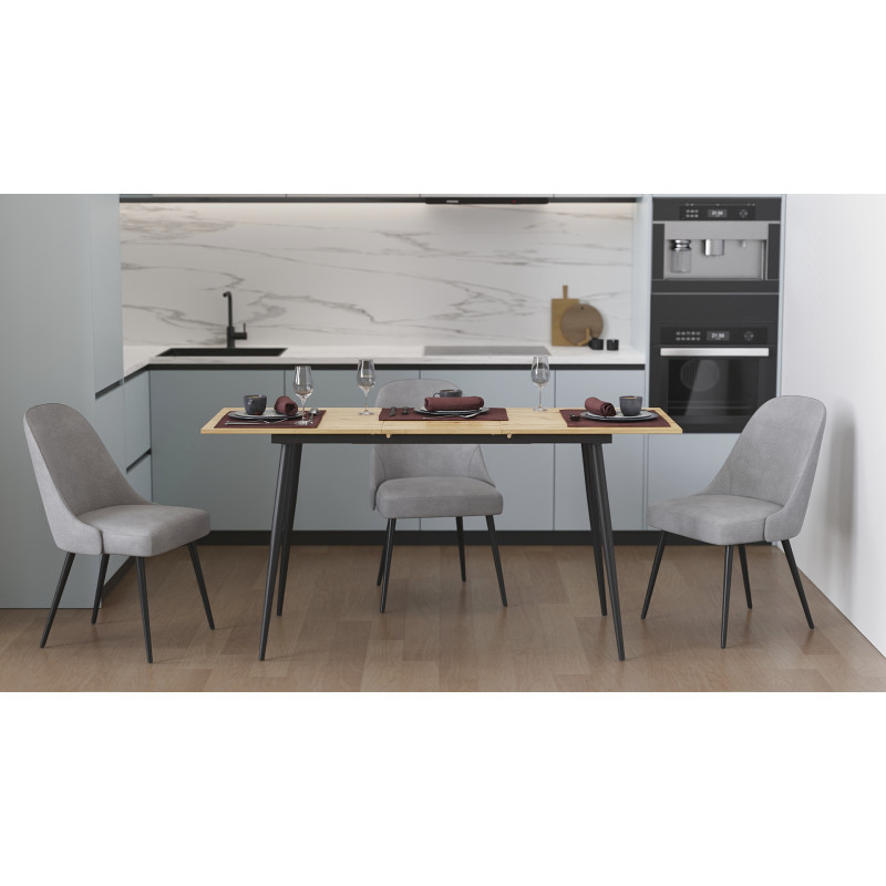 Стол кухонный раскладной Данди на конусных ногах Ferrum-decor 75x120 160)x60 Черный металл ДСП Дуб Артизан 16 мм (FRD-106776)