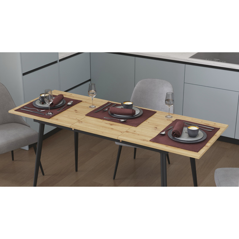 Стол кухонный раскладной Данди на конусных ногах Ferrum-decor 75x120 160)x60 Черный металл ДСП Дуб Артизан 16 мм (FRD-106776)
