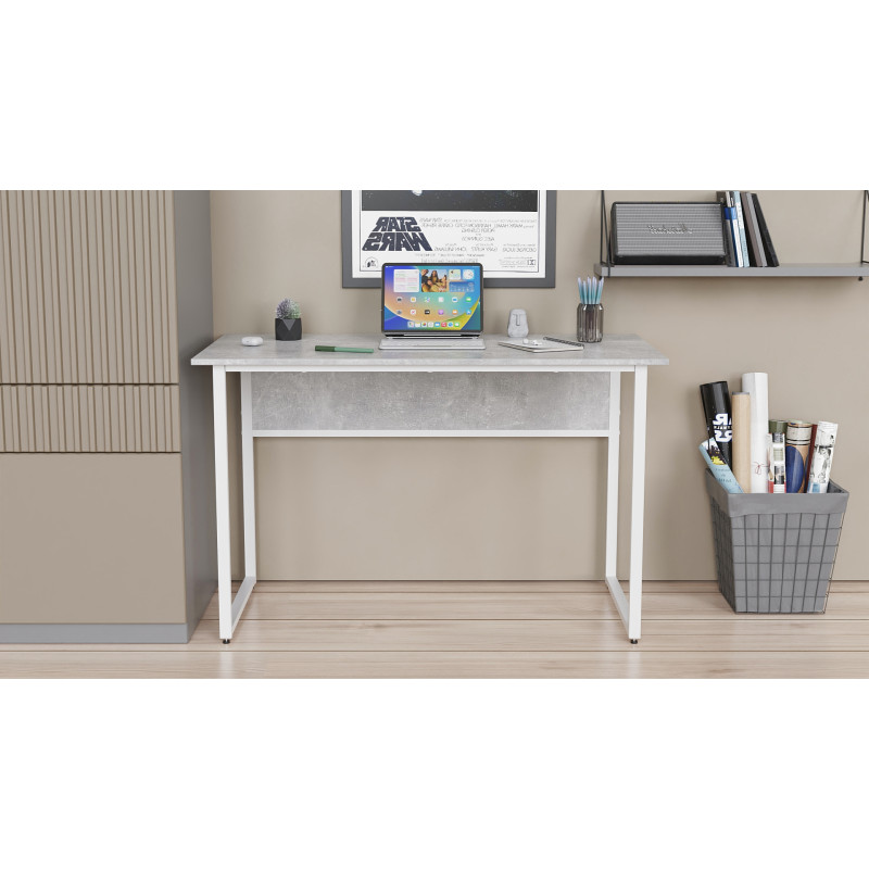 Стол письменный Коди Ferrum-decor 75x120x60 Белый металл ДСП Бетон 16 мм (FRD-106586)