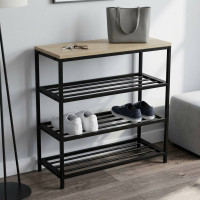 Полиця для взуття Слайм 3 Ferrum-decor 635x630x260 Чорний метал ДСП Дуб Сонома 16 мм (FRD-105158)