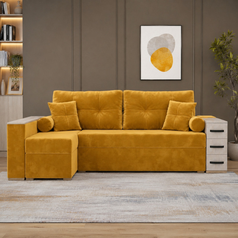 Кутовий ортопедичний диван Мекко Cube Shuttle NOVO 2650*1650 Gold II категорія Allure Premium Yellow (MEK-161483)