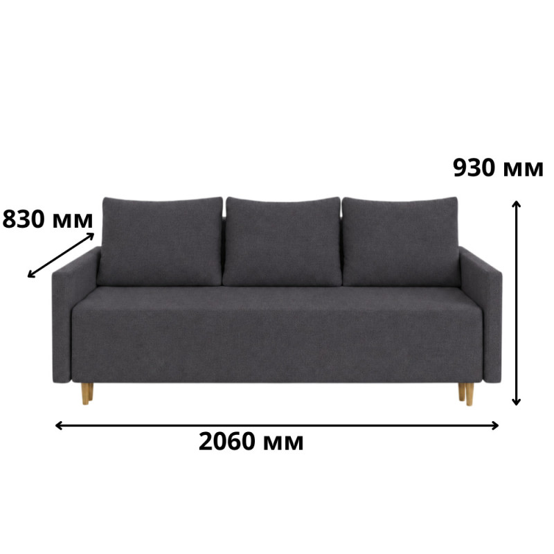 Диван прямий Mekko Madrid 2060*830 Ergo II категорія Allure Premium Dark Grey (MEK-161353)