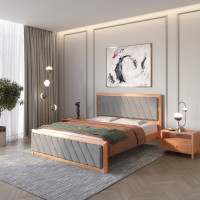 Двоспальне дерев'яне ліжко Mebigrand Барселона Люкс Б6 (підйомний механізм) Яблуня/Аляска 93 (Сірий) 180х190 см (MBG-21347)