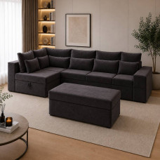 Кутовий ортопедичний диван Мекко Chester II 3400х1800 + пуф 1340х680 Lux II категорія Allure Premium Dark Grey (MEK-161703)