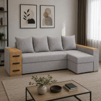 Кутовий ортопедичний диван Мекко Cube Shuttle 2600x1430 Bonel Standart Hard Plus IV категорія Bestseller White Sand (MEK-161132)