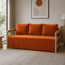 Ортопедичний диван Мекко Orion 2100×960 мм масив червоного дуба Gold II категорія Allure Premium Orange (MEK-161693)