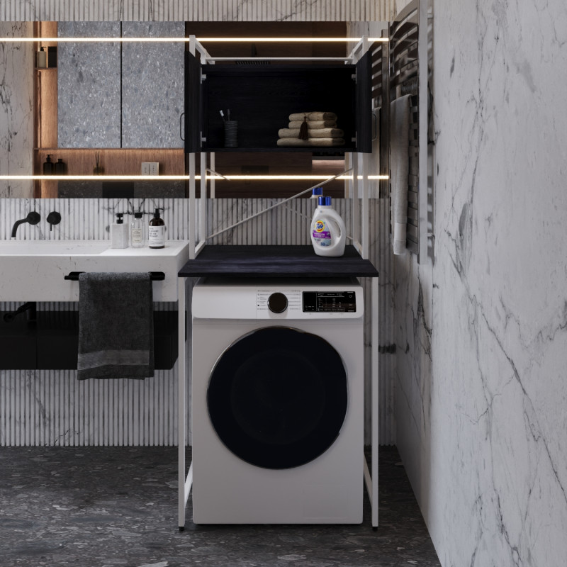 Стелаж-полиця Бафрум 404 Ferrum-decor для пральної машини 178x70,5x60,5 Білий метал ДСП Каштан Арвадонна 16 мм (FRD-107610)