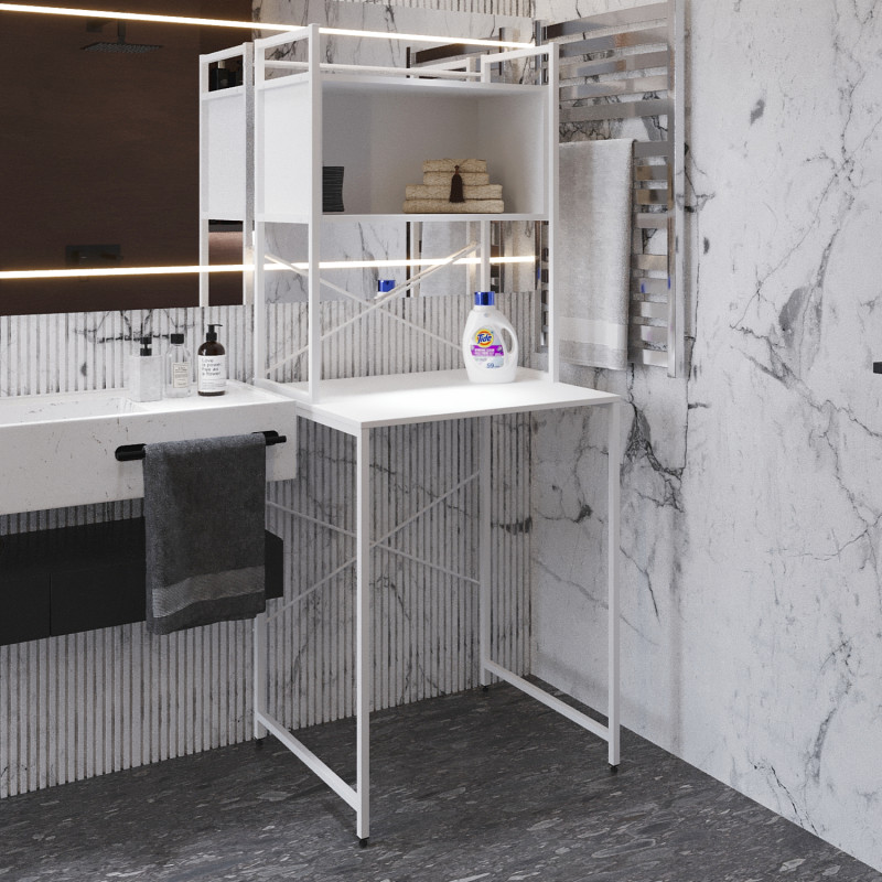 Стелаж-полиця Бафрум 403 Ferrum-decor для пральної машини 178x70,5x60,5 Білий метал ДСП Білий 16 мм (FRD-107380)