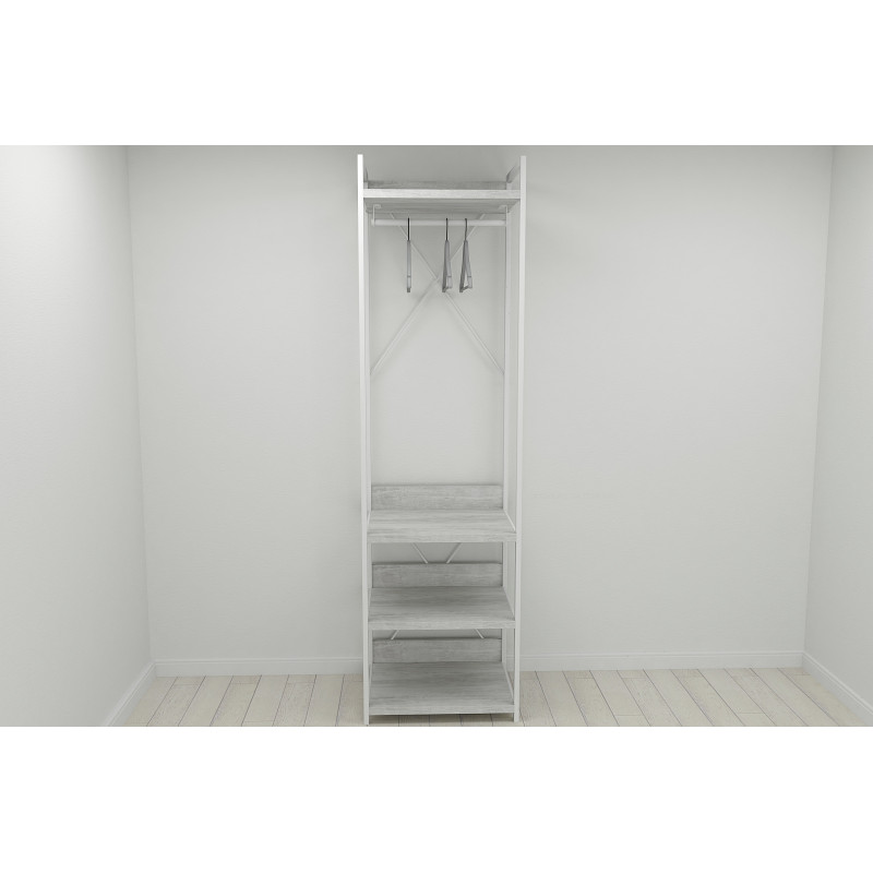 Шафа Гардероб Уні секція 3 серії Конект Ferrum-decor 220x60x50 см Білий метал ДСП Бетон 32 мм (FRD-106890)