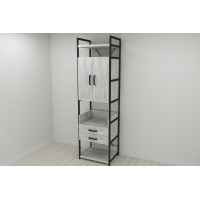 Шафа Гардероб Уні секція 5 серії Конект Ferrum-decor 220x60x50 см Чорний метал ДСП Бетон 32 мм (FRD-106880)